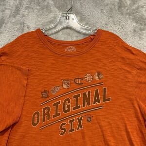'47 Brand NHL T-Shirt Mens XL Orange Original Six Hockey Graphic Slub Cotton Tee